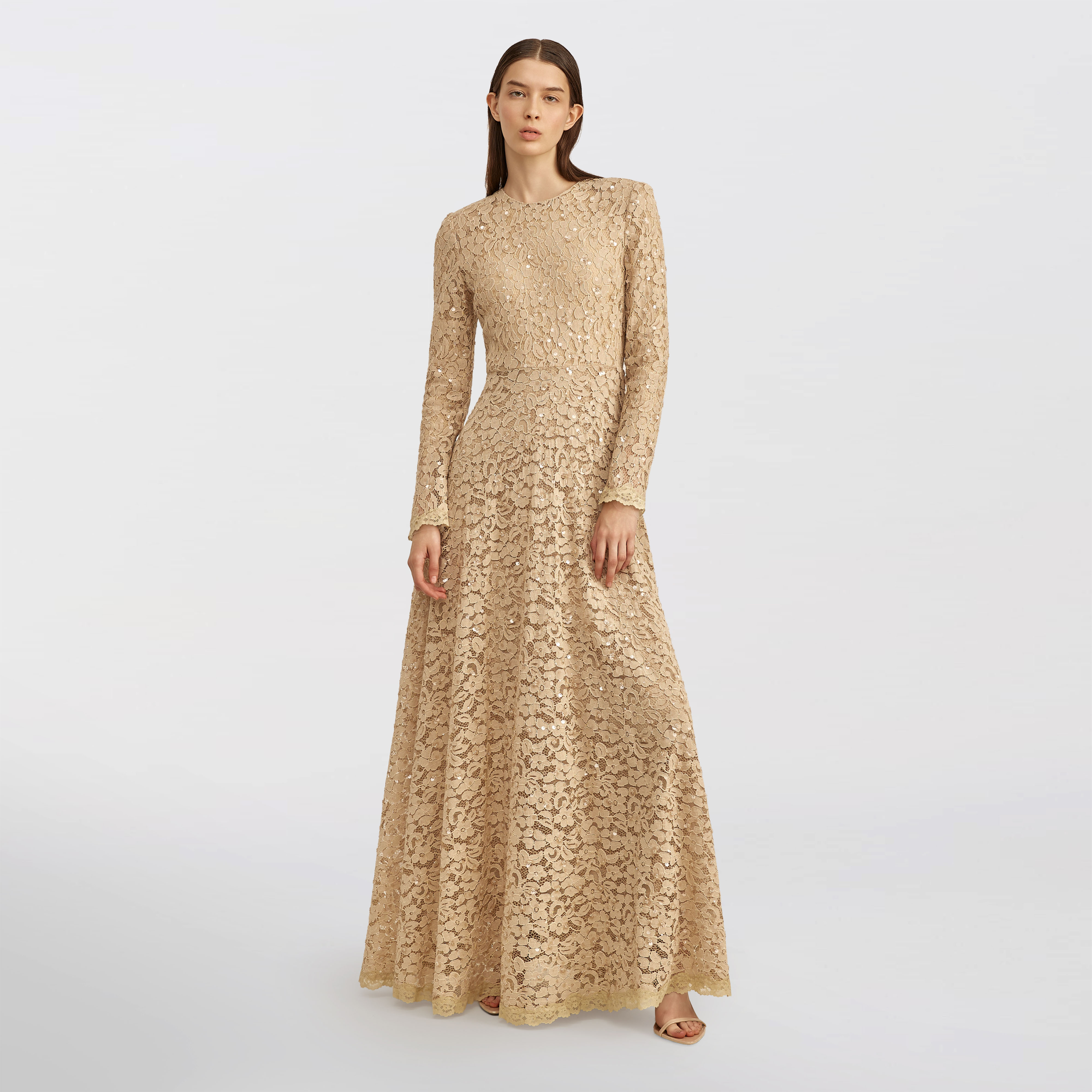 Lace and sequin Maxi dress, dark beige