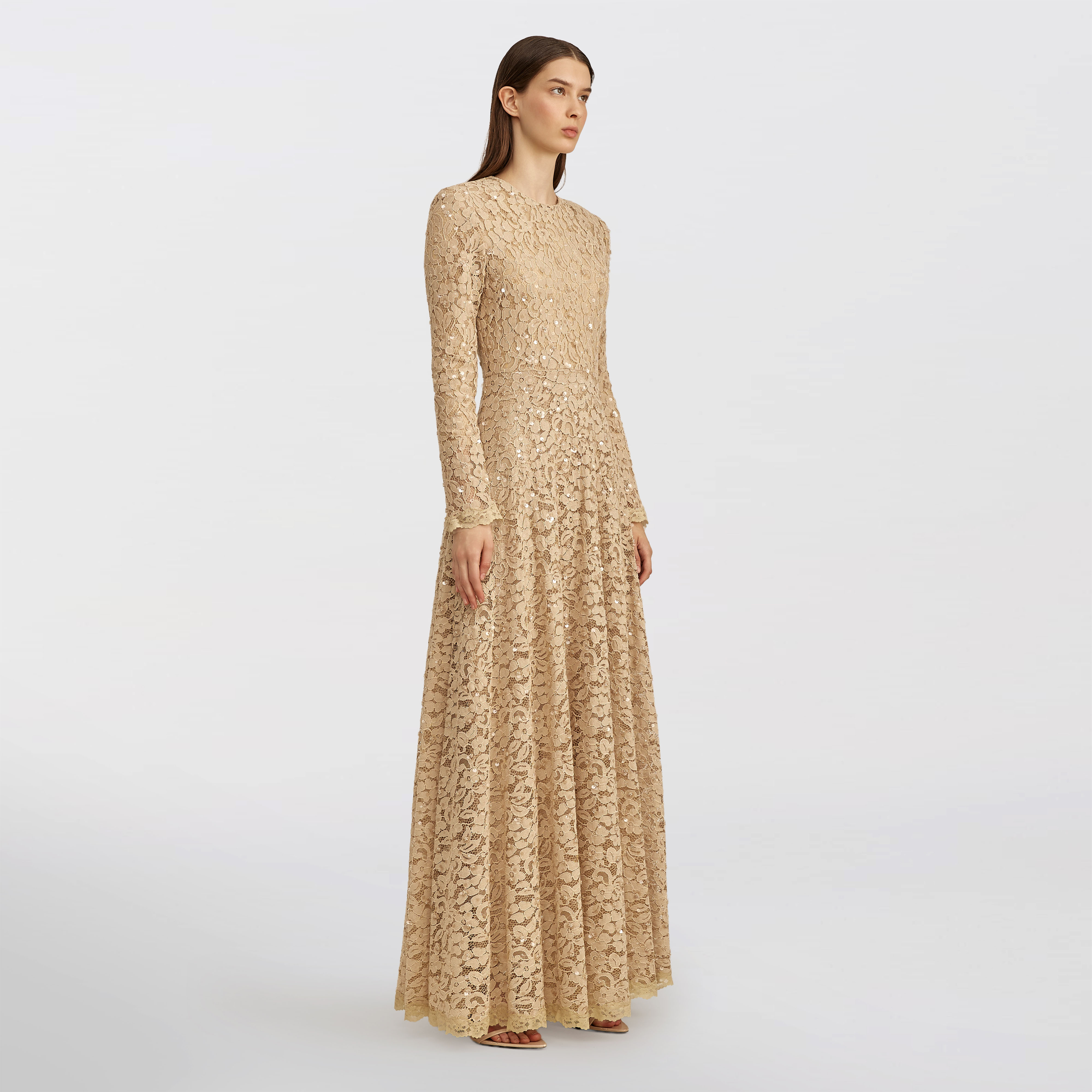 Lace and sequin Maxi dress, dark beige