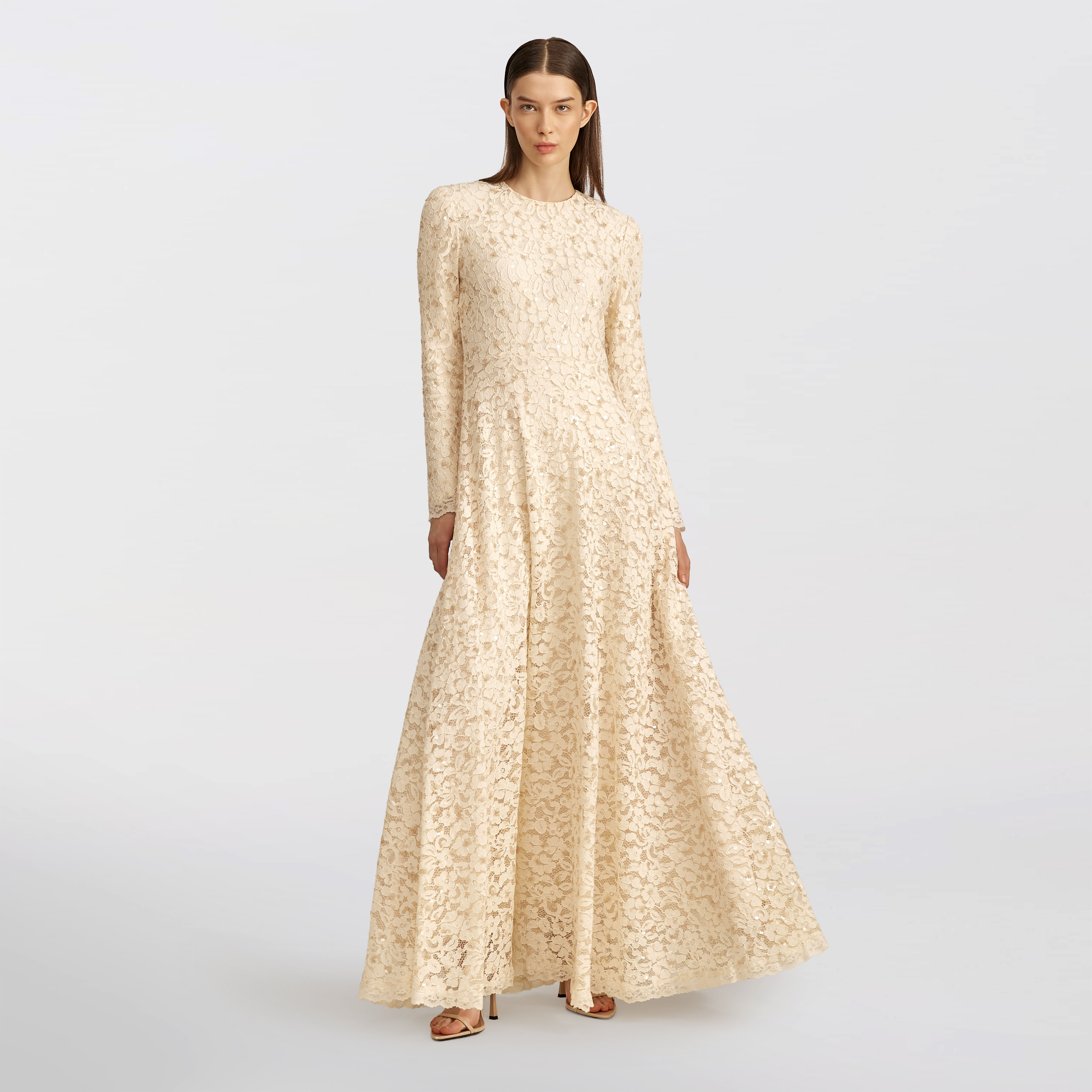 Lace and sequin Maxi dress, Off-white