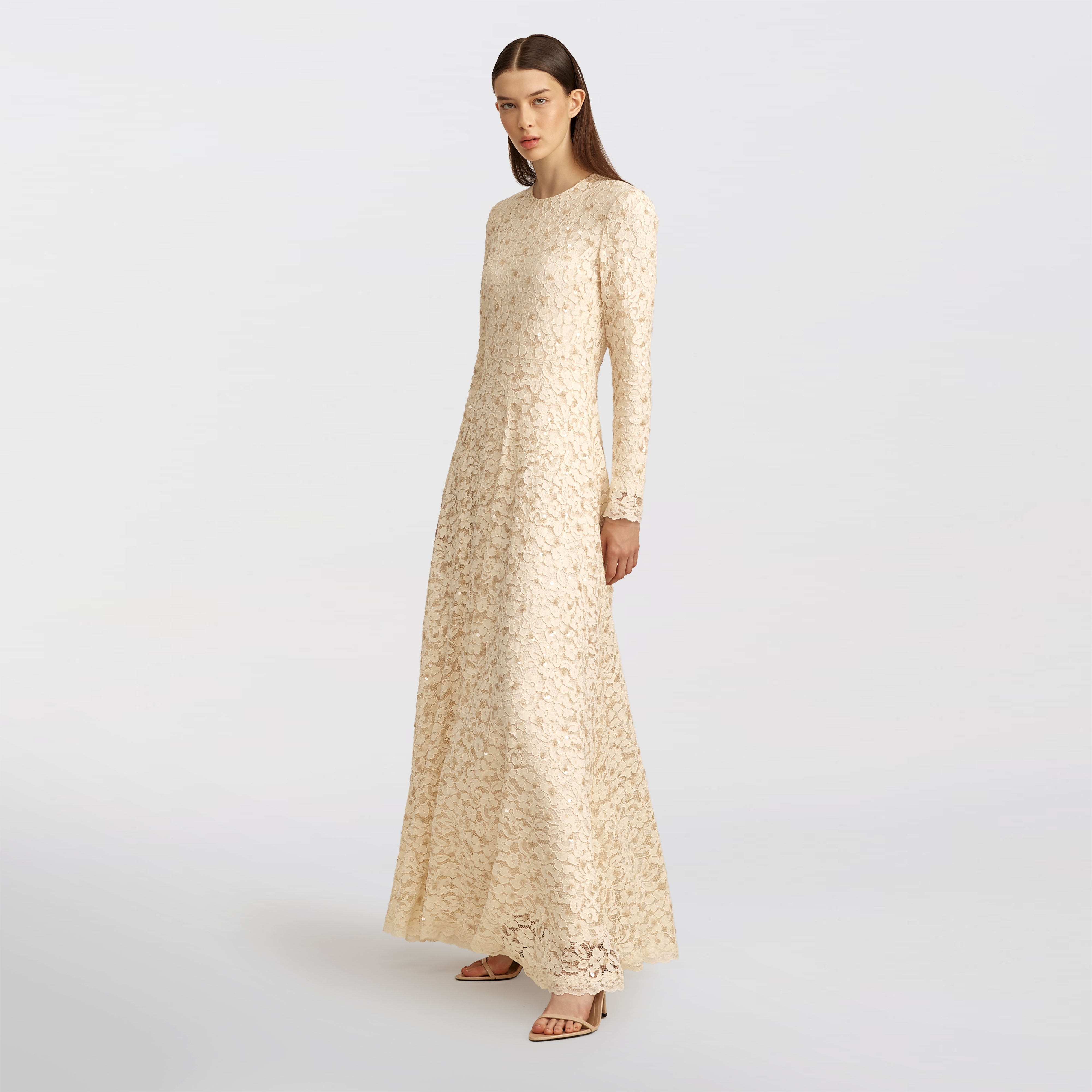 Lace and sequin Maxi dress, Off-white