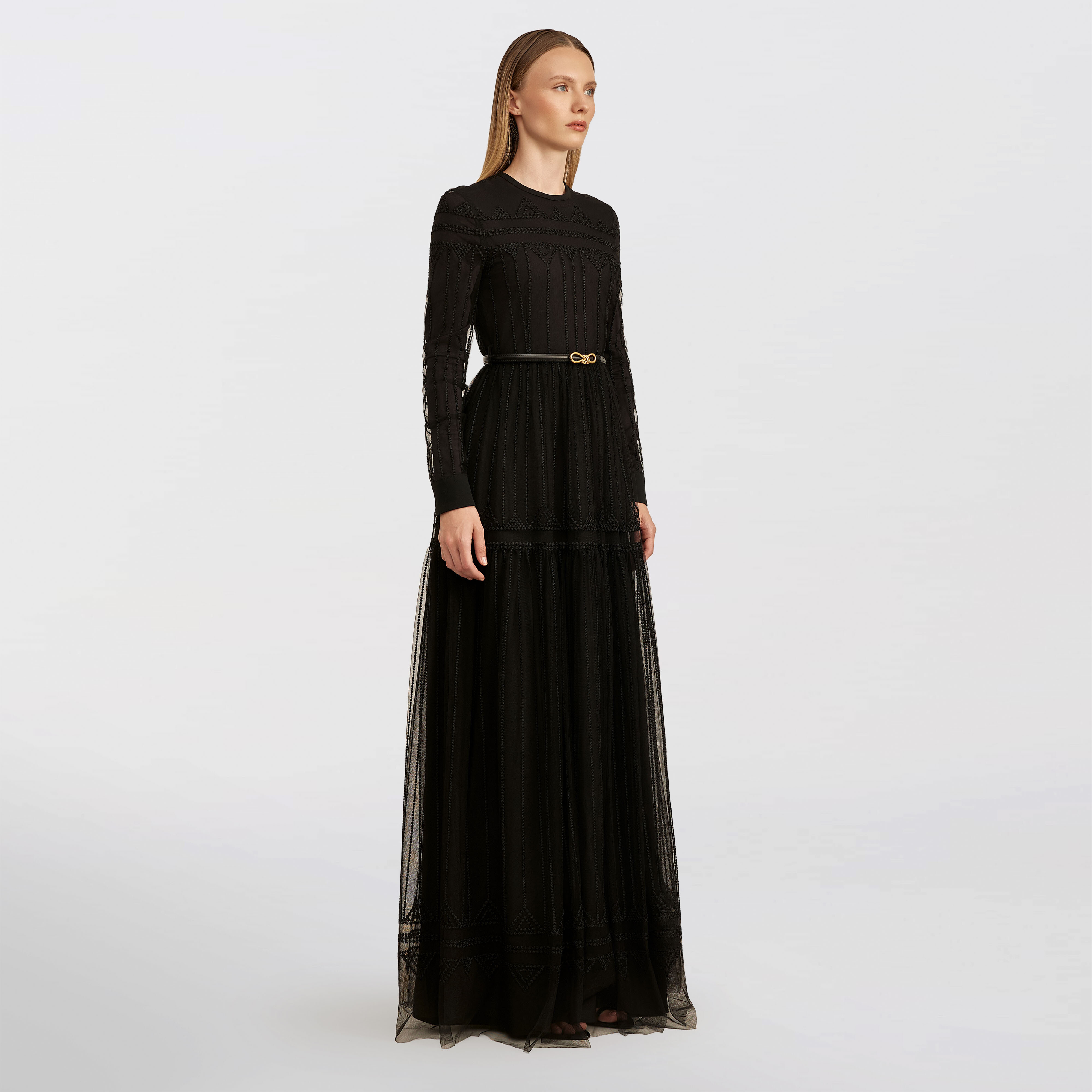 Tulle Dot Embroidered Dress, Black