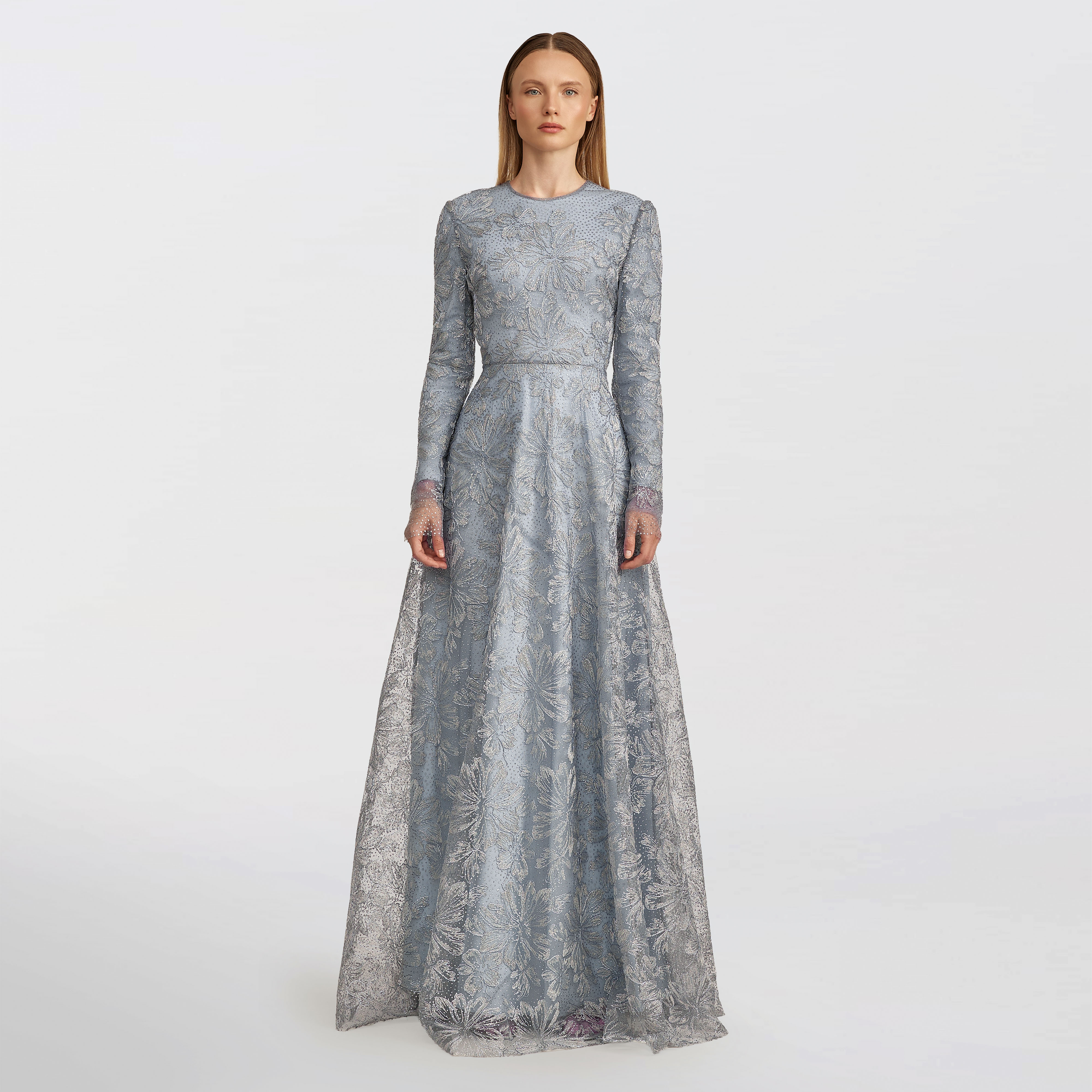 Dotted Lurex Embroidered Dress, Light blue