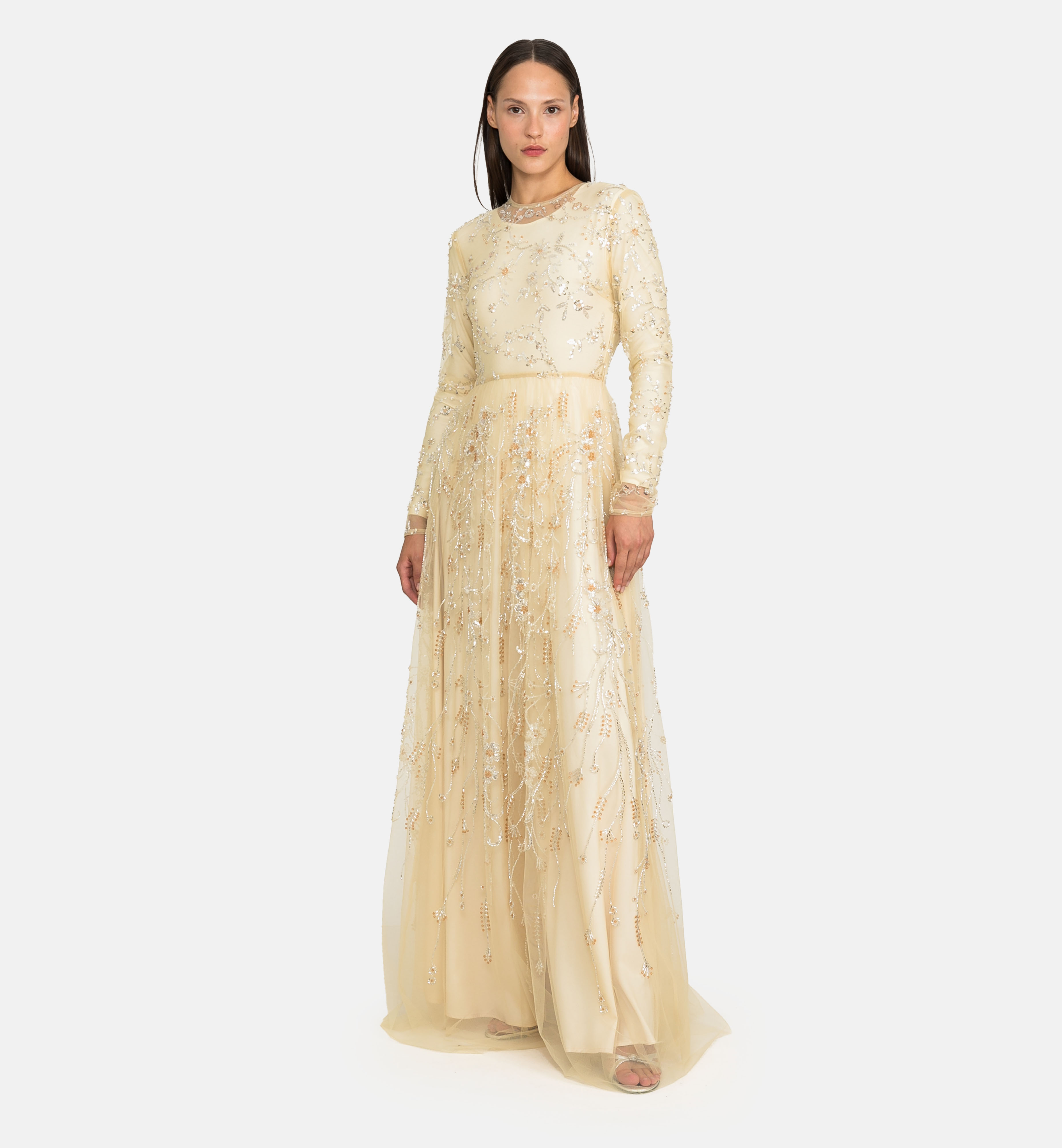 Tulle beaded maxi dress, yellow