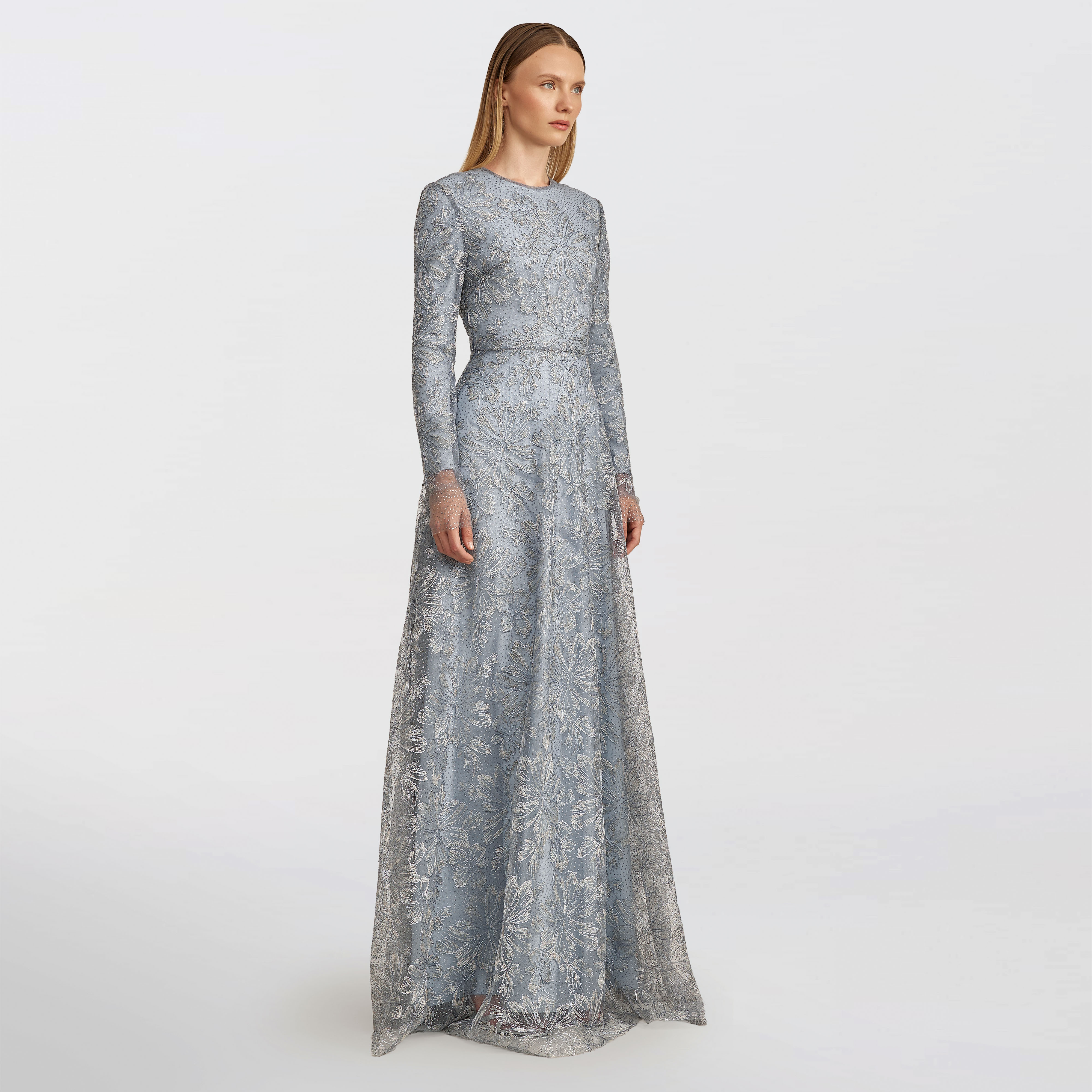 Dotted Lurex Embroidered Dress, Light blue